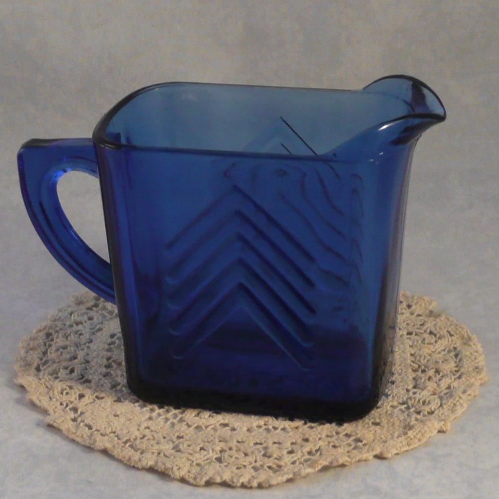 Vintage Hazel Atlas Cobalt Blue Chevron Creamer